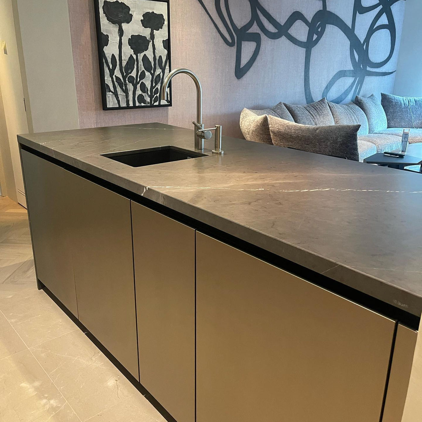 Integrated sink, honed marble bar. Honed Marble with StoneGuard Satin film in Long Island, NY
