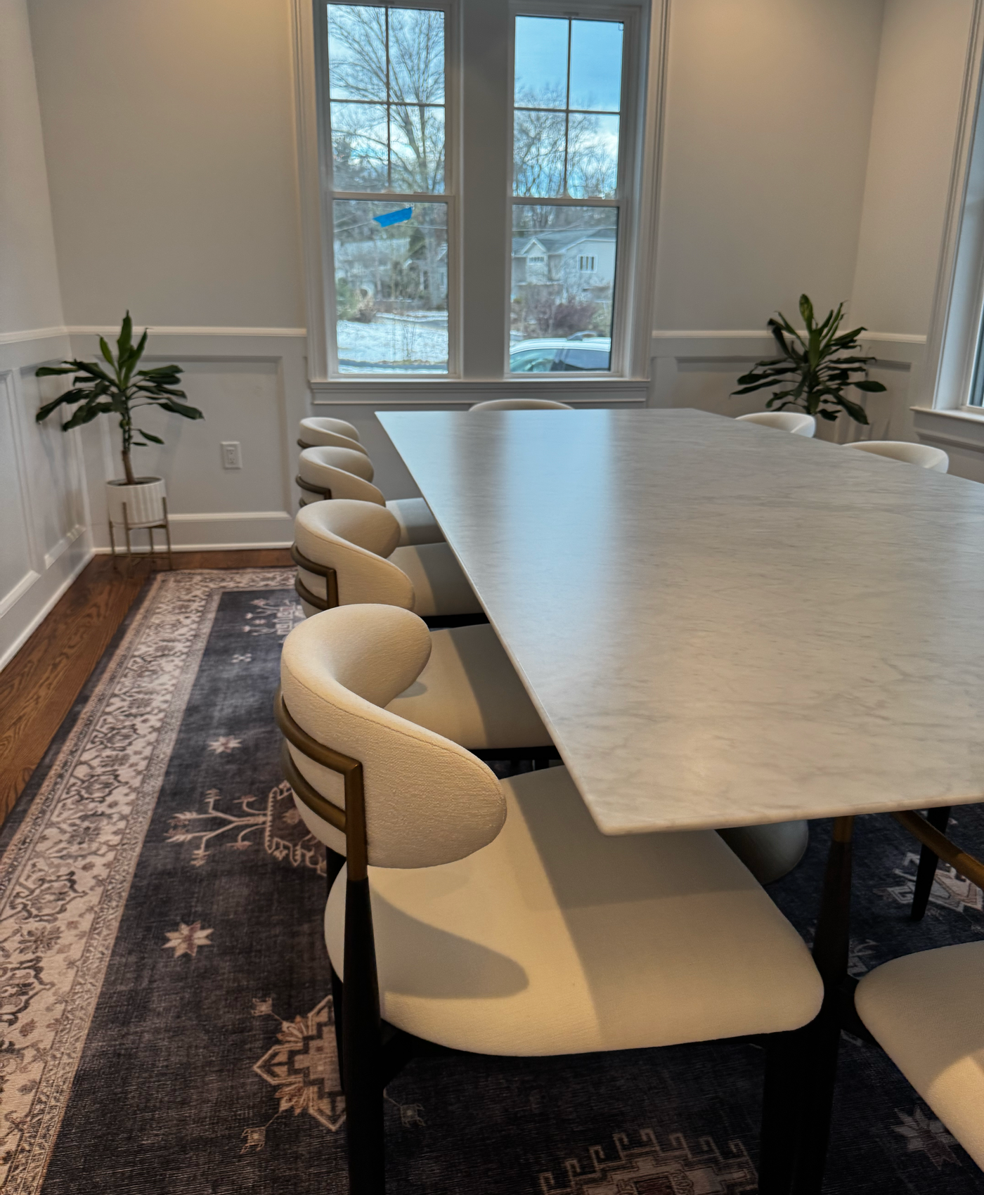 Honed marble dining table, scratch-resistant. Honed Marble with StoneGuard Satin film in Princeton, NJ